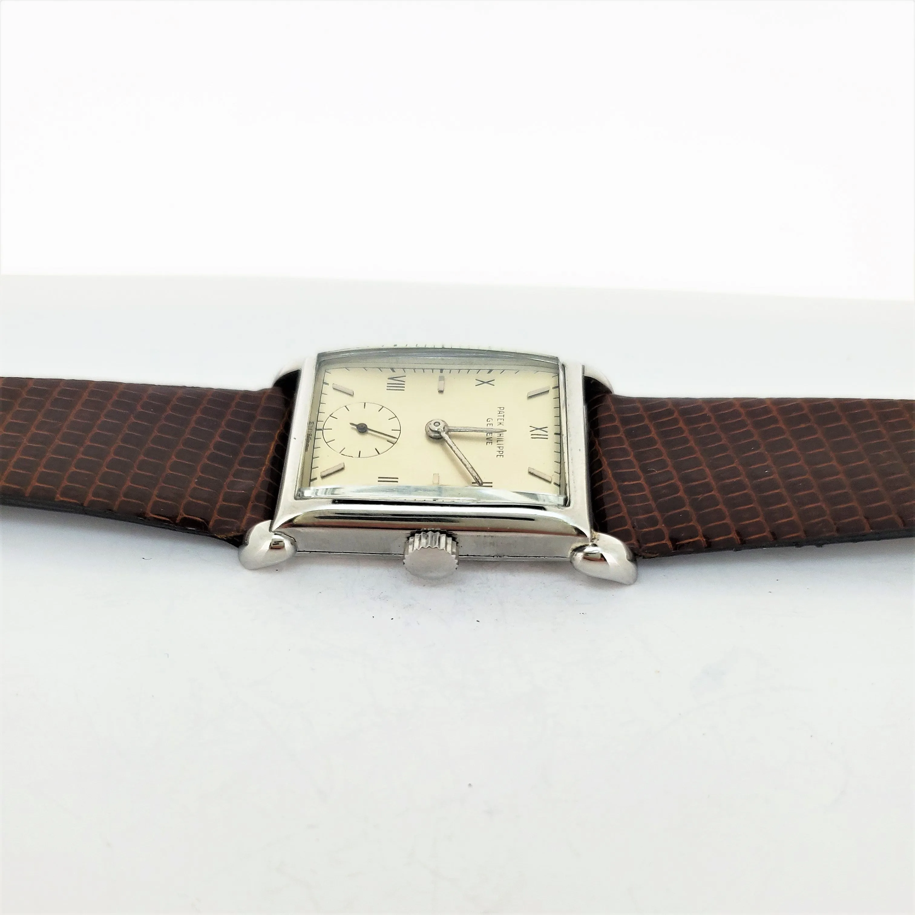 Patek Philippe 1530A Vintage Stainless Steel Rectangular Watch with Tear Drop Lugs, Circa 1948