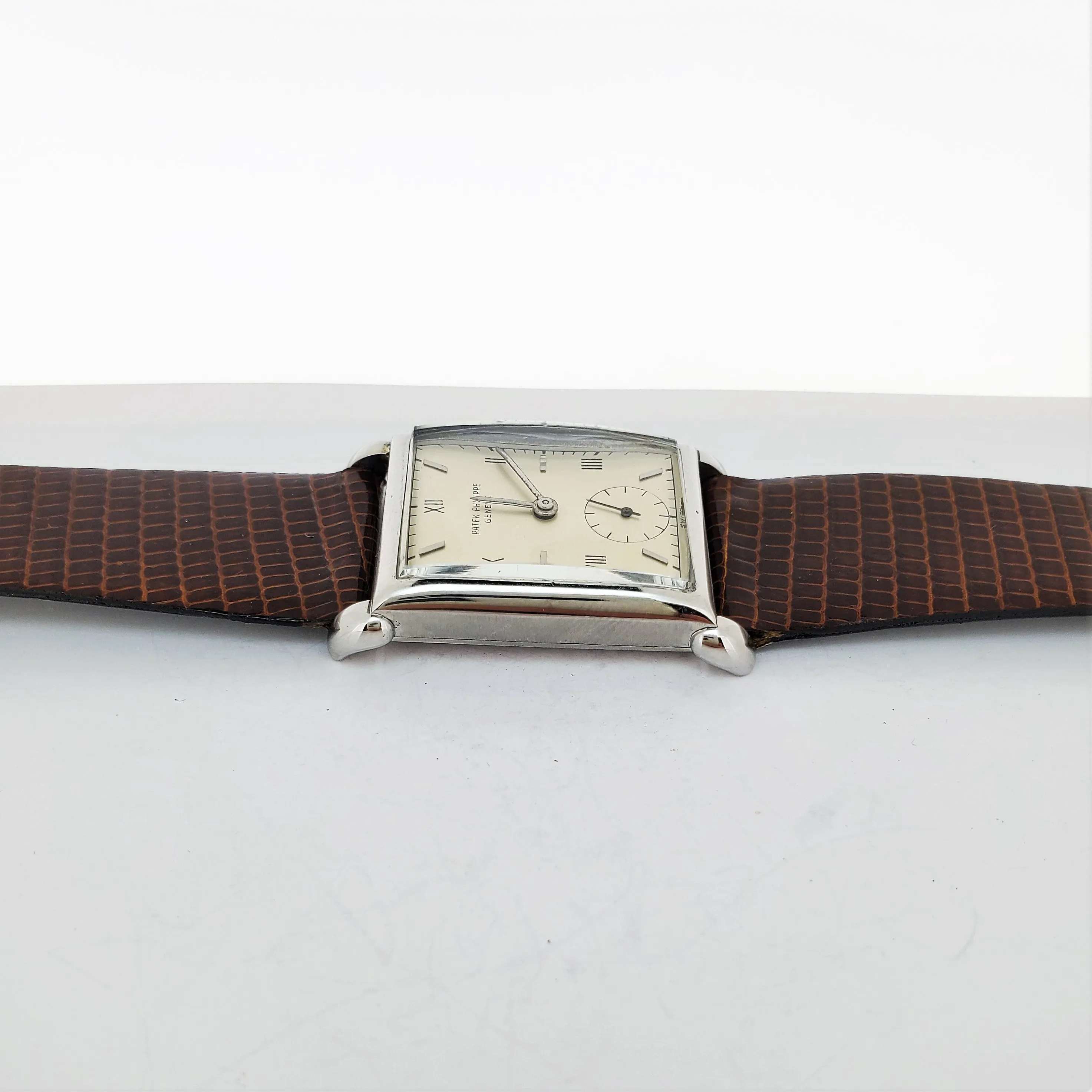 Patek Philippe 1530A Vintage Stainless Steel Rectangular Watch with Tear Drop Lugs, Circa 1948