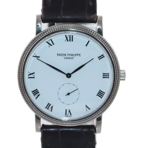 Patek Philippe Calatrava 18k White Gold 3919G Hobnail White Roman Leather Watch