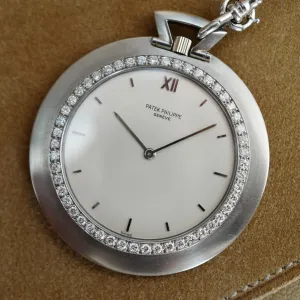 Patek White Gold Pocket Watch with Diamond Bezel (New Arrival)