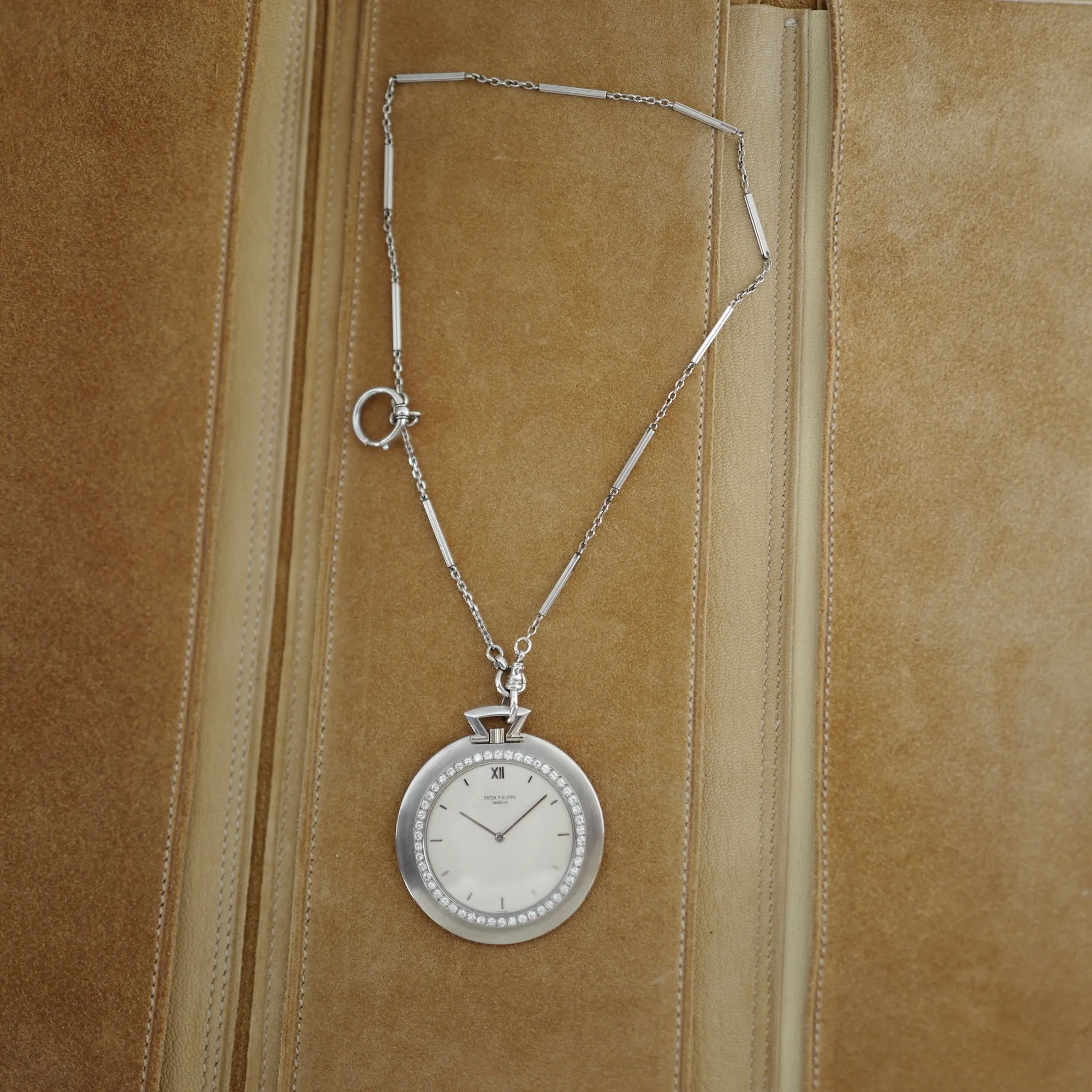 Patek White Gold Pocket Watch with Diamond Bezel (New Arrival)