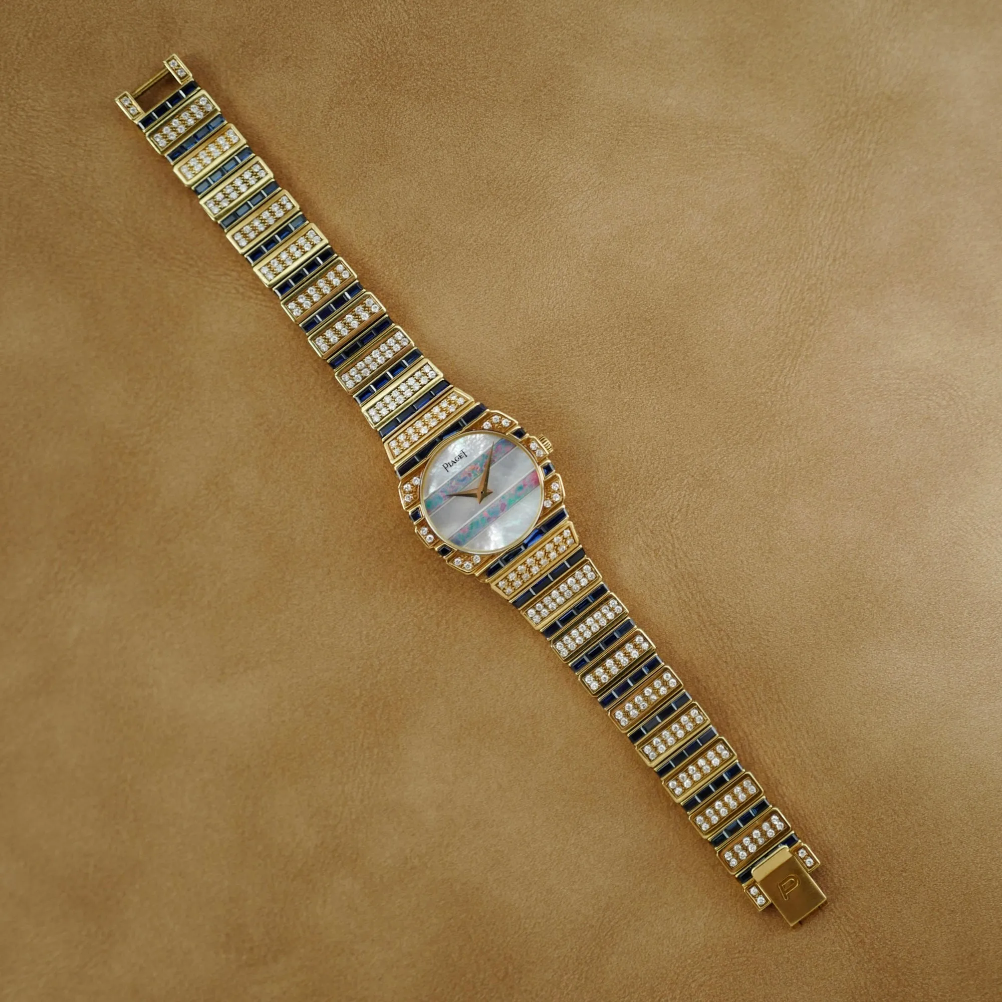 Piaget Yellow Gold Polo Ref. 861 with Mother of Pearl & Opal dial and Sapphire and Diamond Bracelet