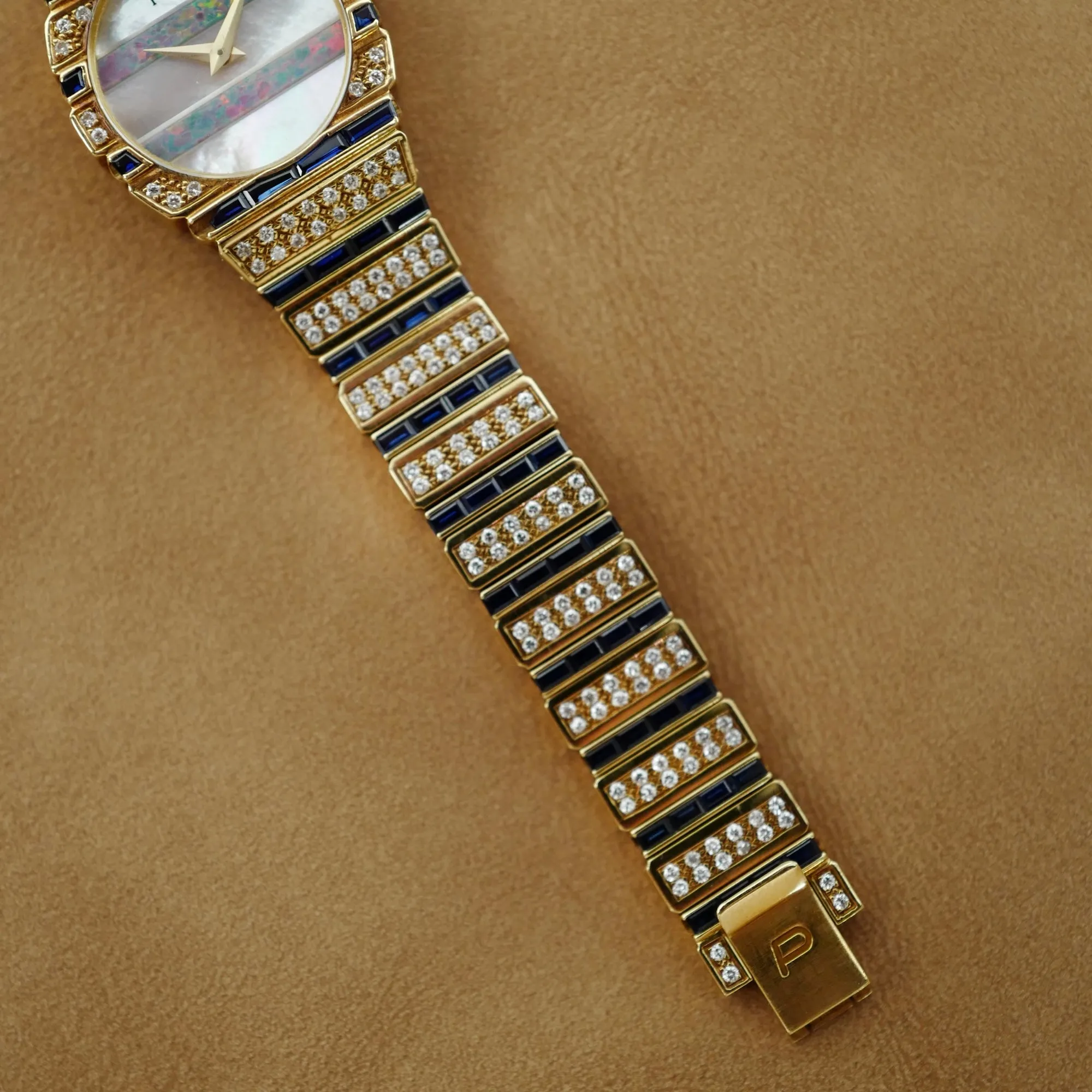 Piaget Yellow Gold Polo Ref. 861 with Mother of Pearl & Opal dial and Sapphire and Diamond Bracelet