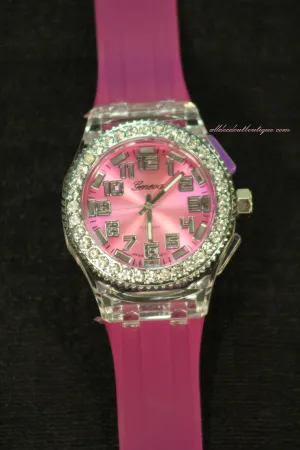 Pink, Clear Crystals Light Up Small Face | Silicone Band with Clasp