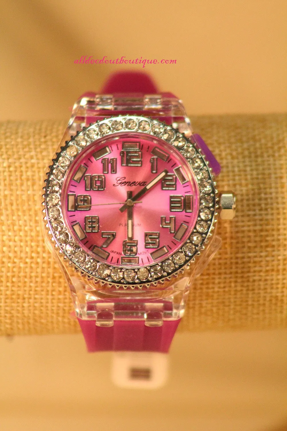 Pink, Clear Crystals Light Up Small Face | Silicone Band with Clasp