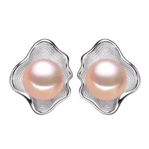 Pink Pearl Earrings with Shell