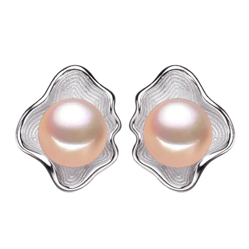 Pink Pearl Earrings with Shell
