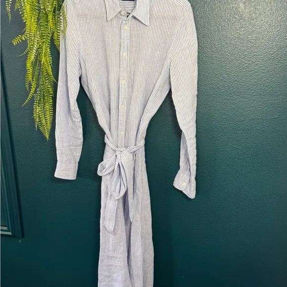 Polo Ralph Lauren Women’s Blue &amp; White Striped Belted Shirtdress 10
