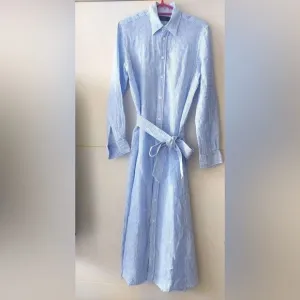 Polo Ralph Lauren Women’s Blue &amp; White Striped Belted Shirtdress 10