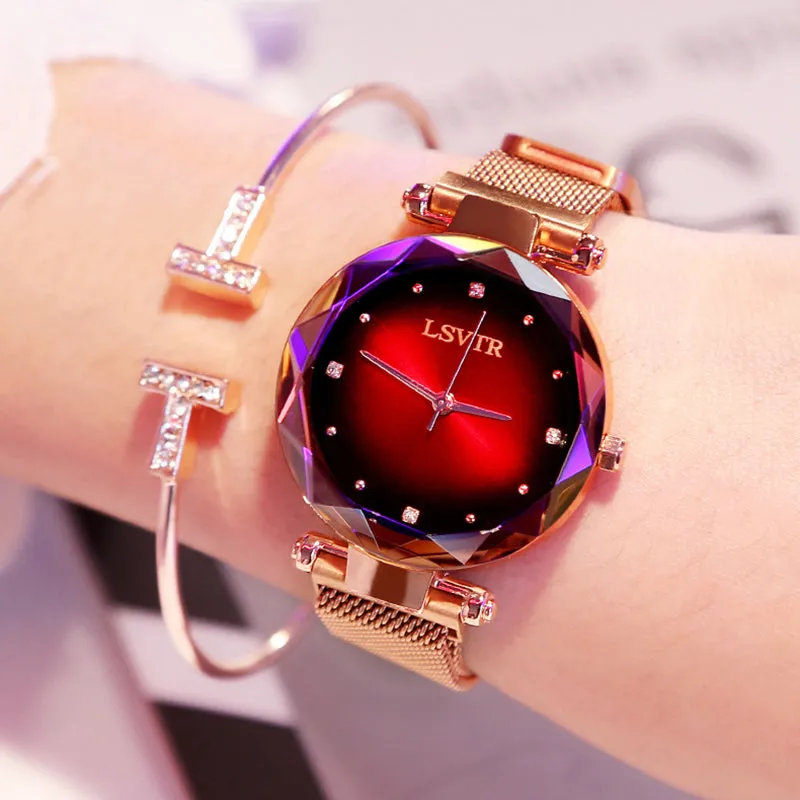 Princess Starry Sky Magnet Watch Rose Gold Wristwatch For Women
