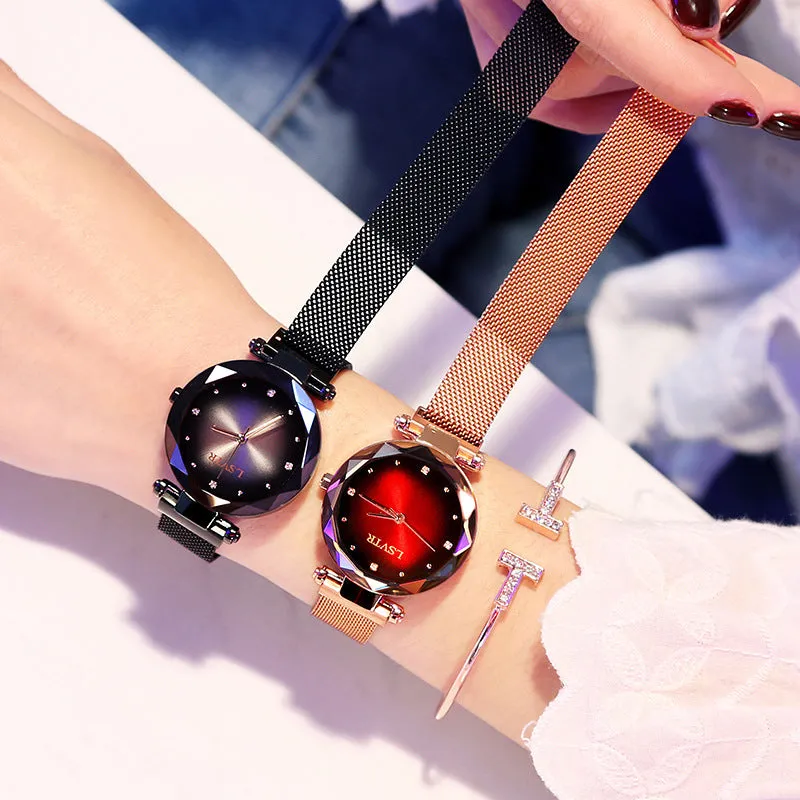 Princess Starry Sky Magnet Watch Rose Gold Wristwatch For Women