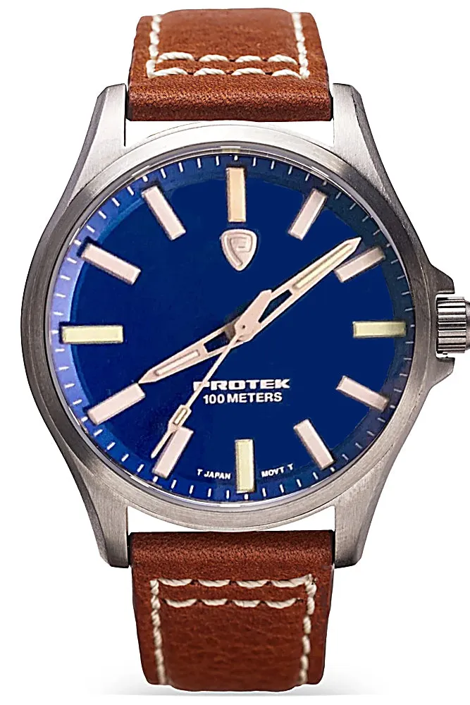 Protek 3000 Series Field Watch, Titanium Case, Blue Dial, Leather Strap, T100 Tritium Illumination, Model 3003