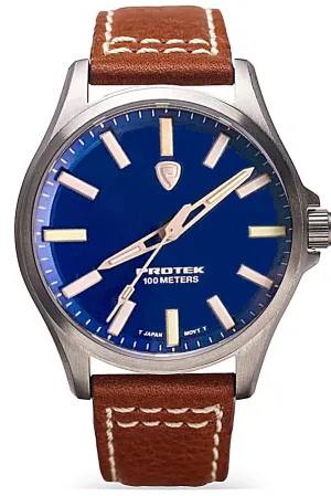 Protek 3000 Series Field Watch, Titanium Case, Blue Dial, Leather Strap, T100 Tritium Illumination, Model 3003