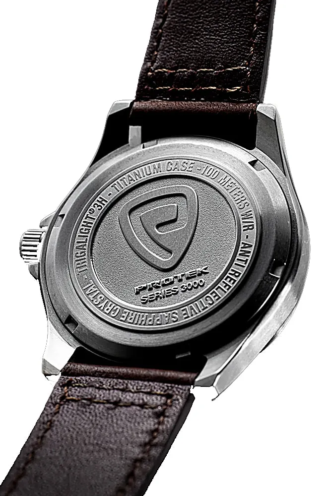 Protek 3000 Series Field Watch, Titanium Case, Blue Dial, Leather Strap, T100 Tritium Illumination, Model 3003