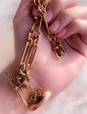Rare Victorian Trombone Link Chain with Matching Fob