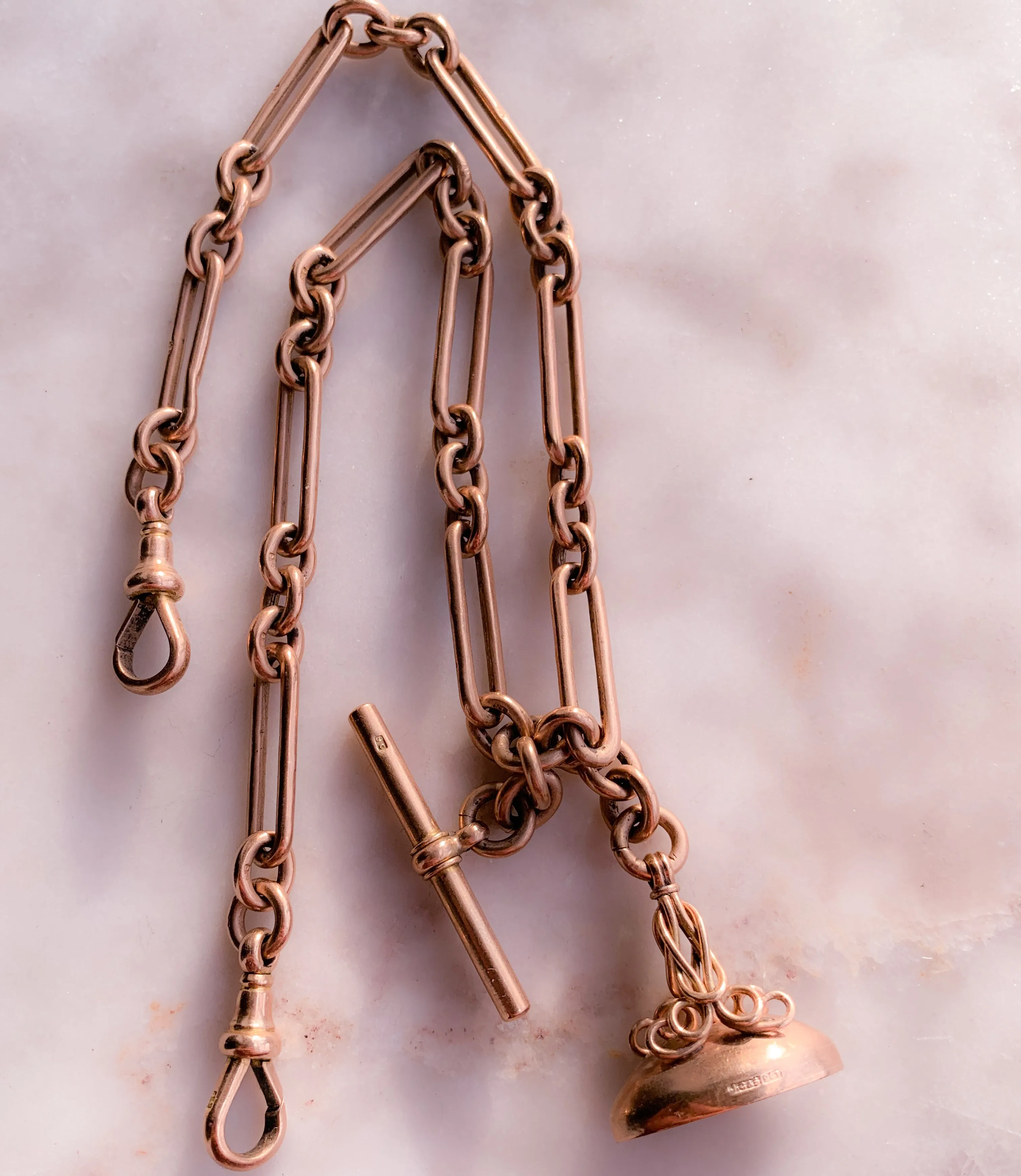 Rare Victorian Trombone Link Chain with Matching Fob