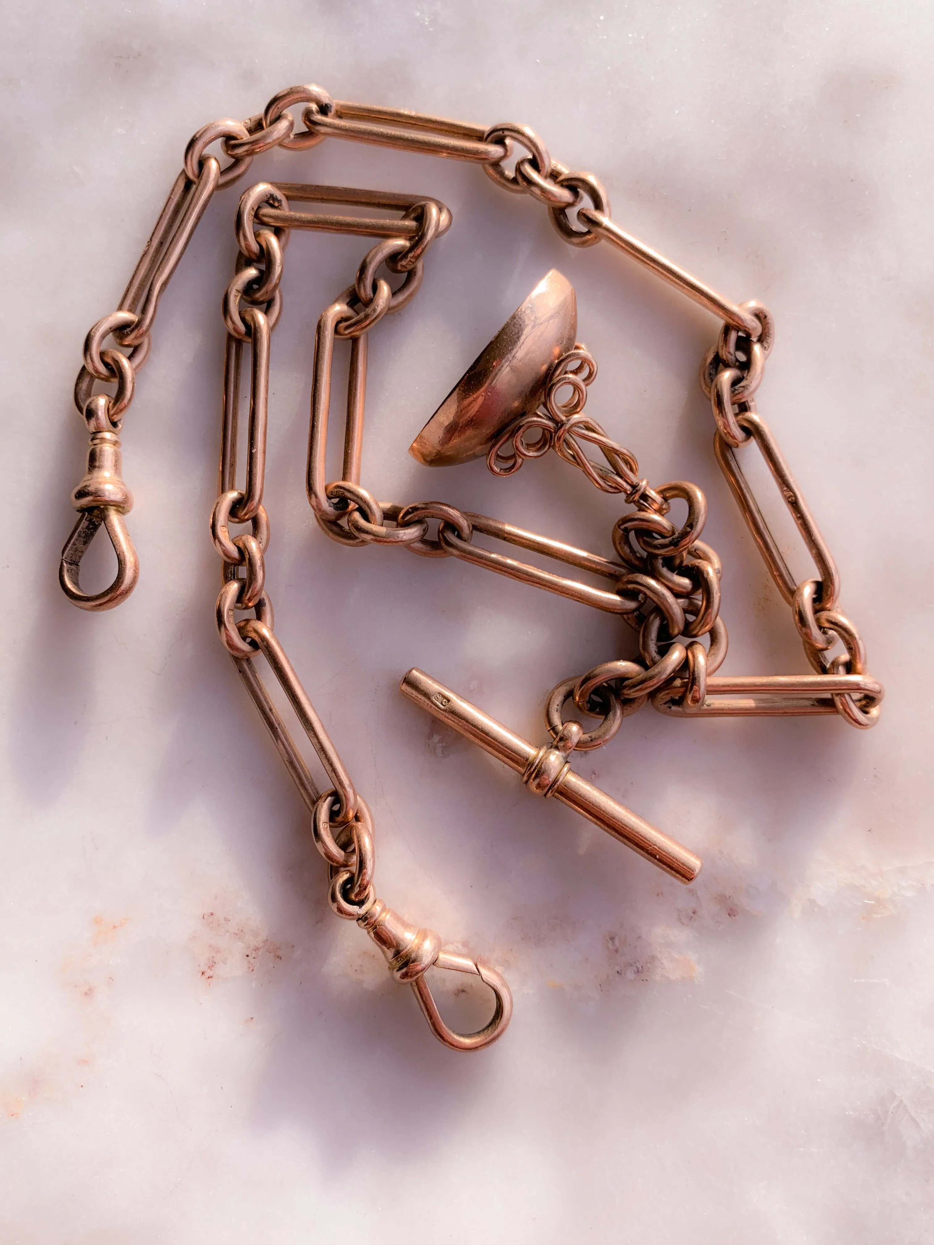 Rare Victorian Trombone Link Chain with Matching Fob