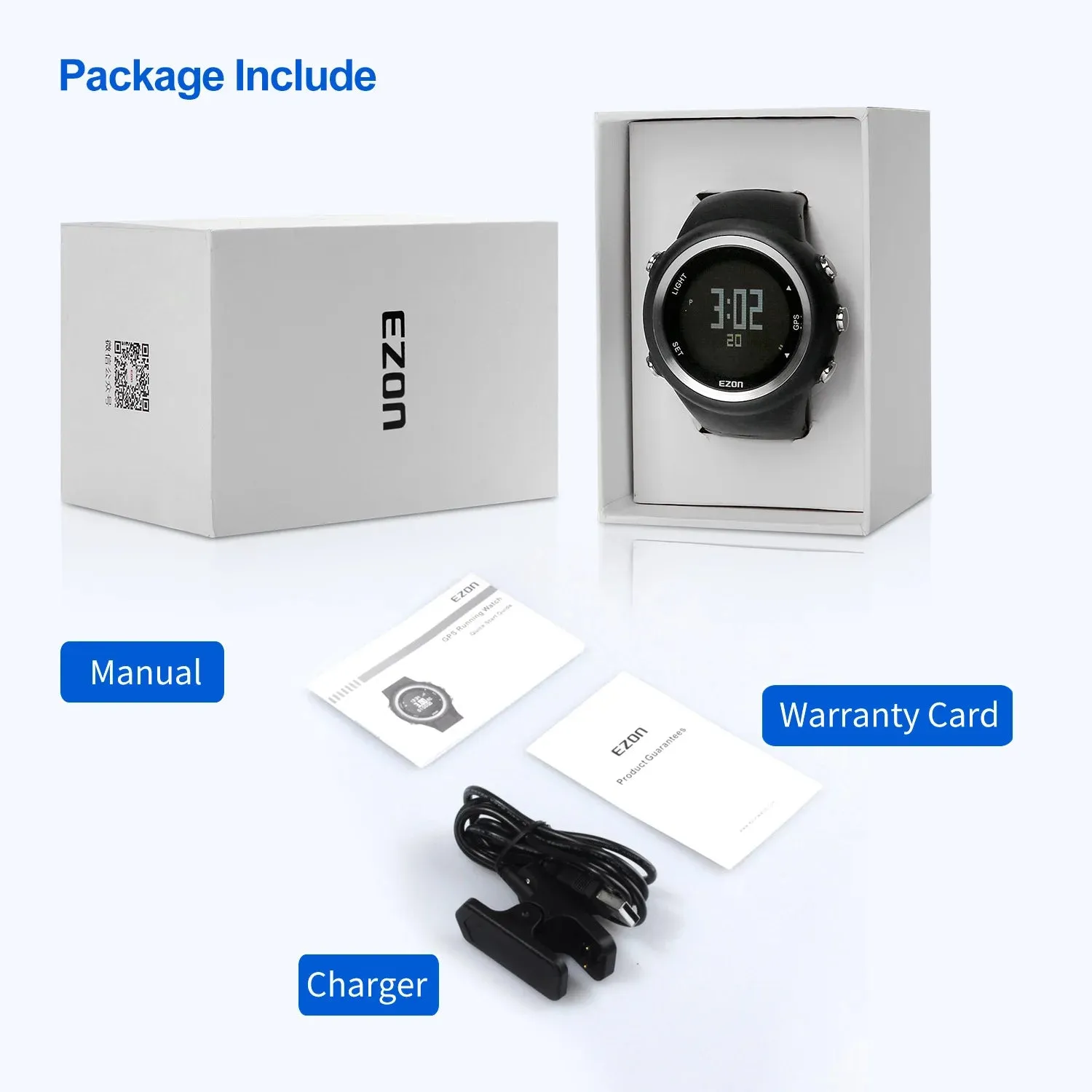 Rechargeable GPS Timing Watch Running Cycling Fitness Sports Watches Calories Counter Distance Pace 50M Waterproof