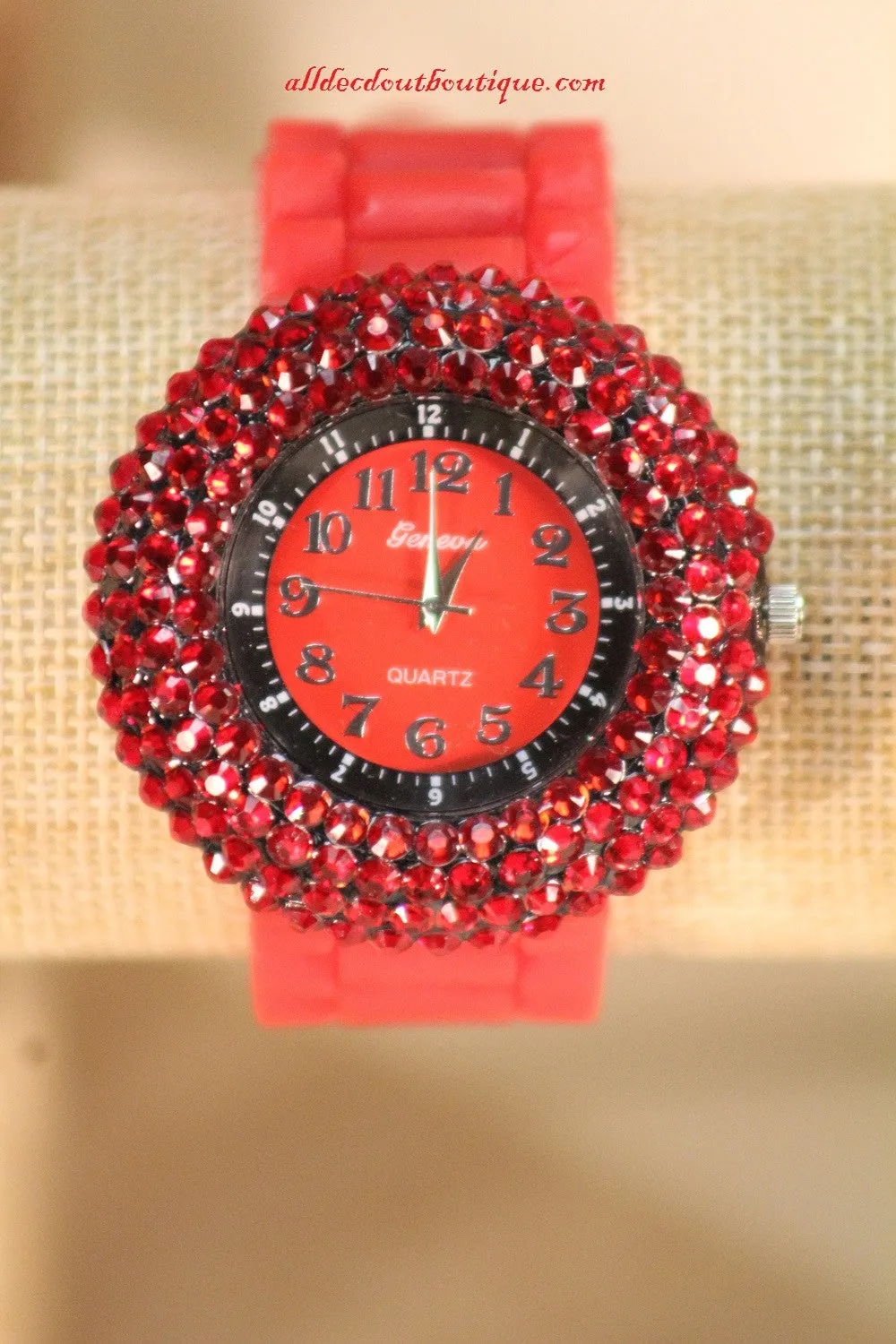 Red/Red, Red Rhinestones | Silicone Band