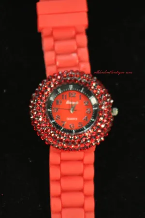 Red/Red, Red Rhinestones | Silicone Band