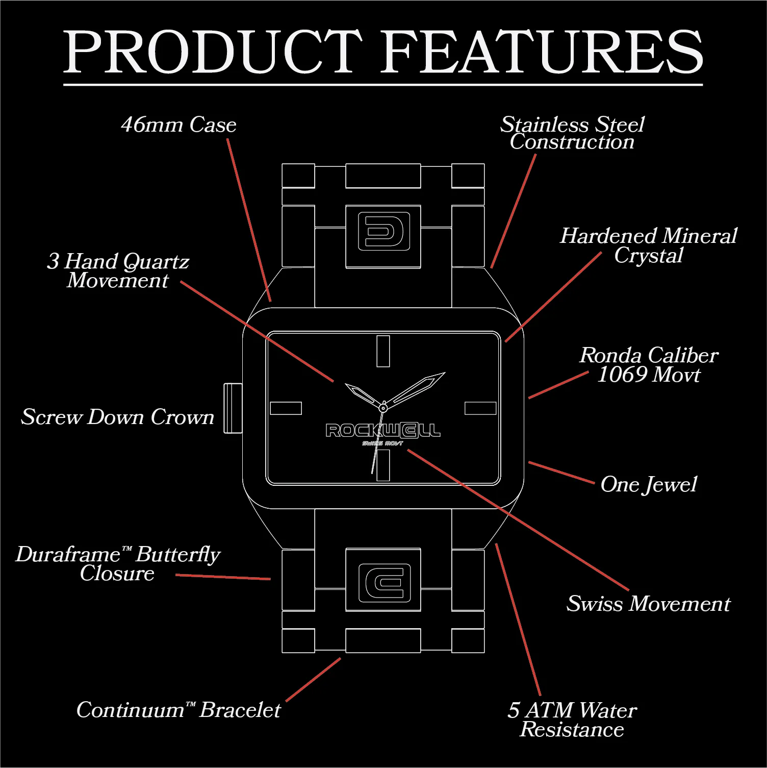 ROCKWELL DUEL TIME WATCH SILVER FREEDOM