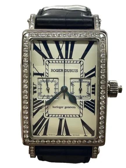 Roger Dubuis Monopusher 18K White Gold Diamonds Rare 28 L.E Much More Silver Dial Manual Wind Watch