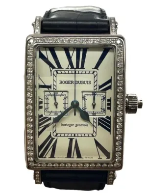 Roger Dubuis Monopusher 18K White Gold Diamonds Rare 28 L.E Much More Silver Dial Manual Wind Watch