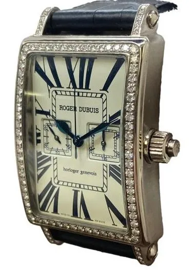 Roger Dubuis Monopusher 18K White Gold Diamonds Rare 28 L.E Much More Silver Dial Manual Wind Watch