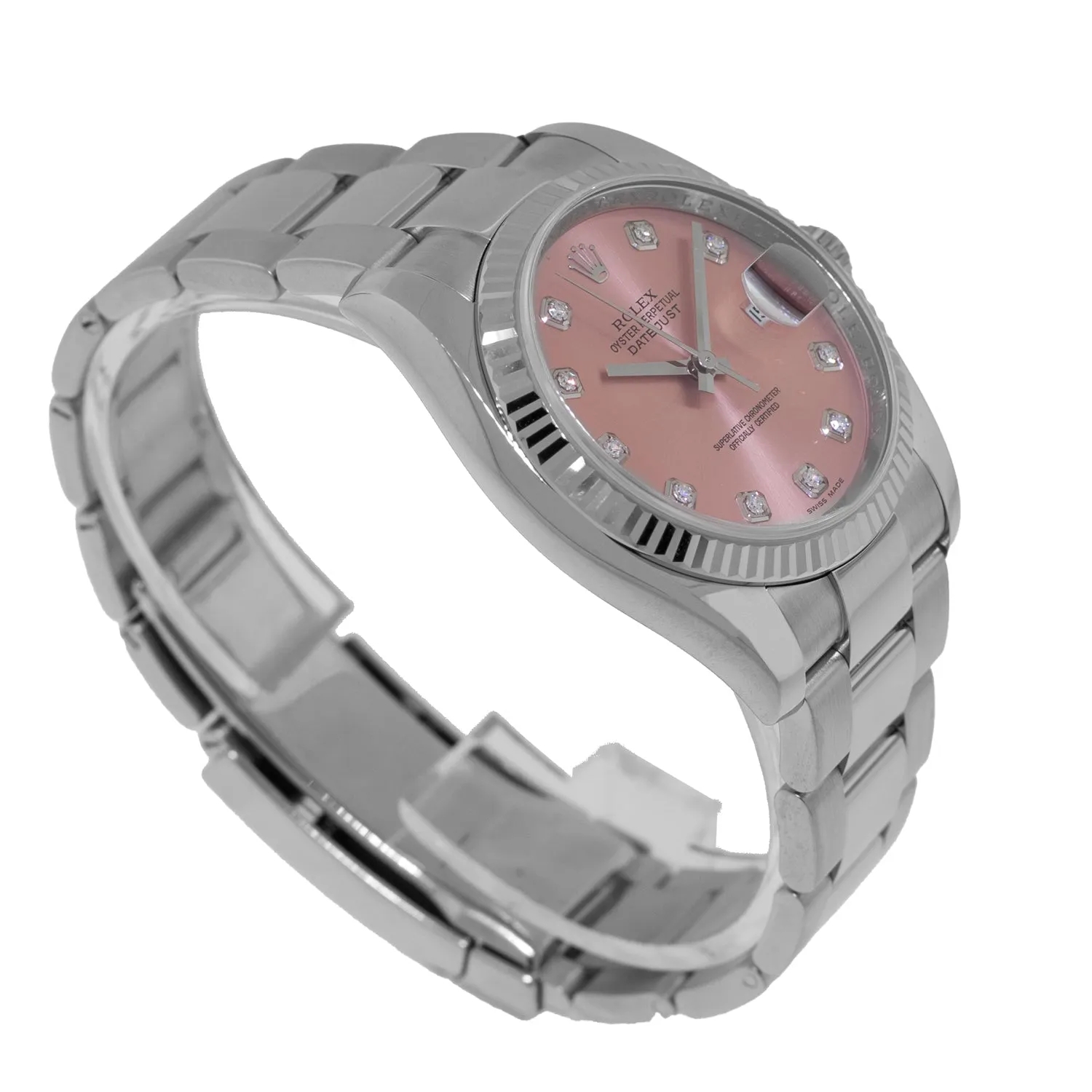 Rolex Datejust 36mm White Gold & Steel Pink Diamond Dial & Fluted Bezel 116234
