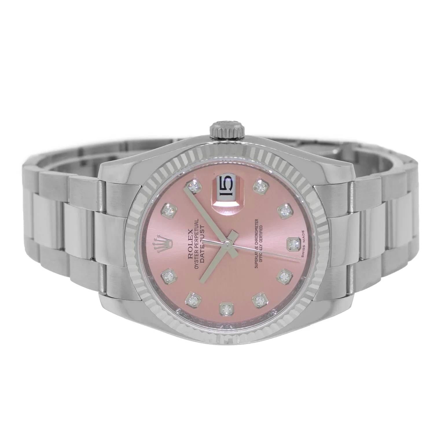 Rolex Datejust 36mm White Gold & Steel Pink Diamond Dial & Fluted Bezel 116234