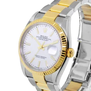Rolex Datejust 36mm Yellow Gold & Steel White Index & Fluted Bezel 126233