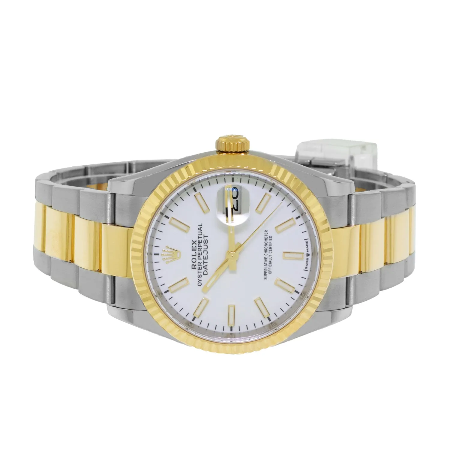 Rolex Datejust 36mm Yellow Gold & Steel White Index & Fluted Bezel 126233