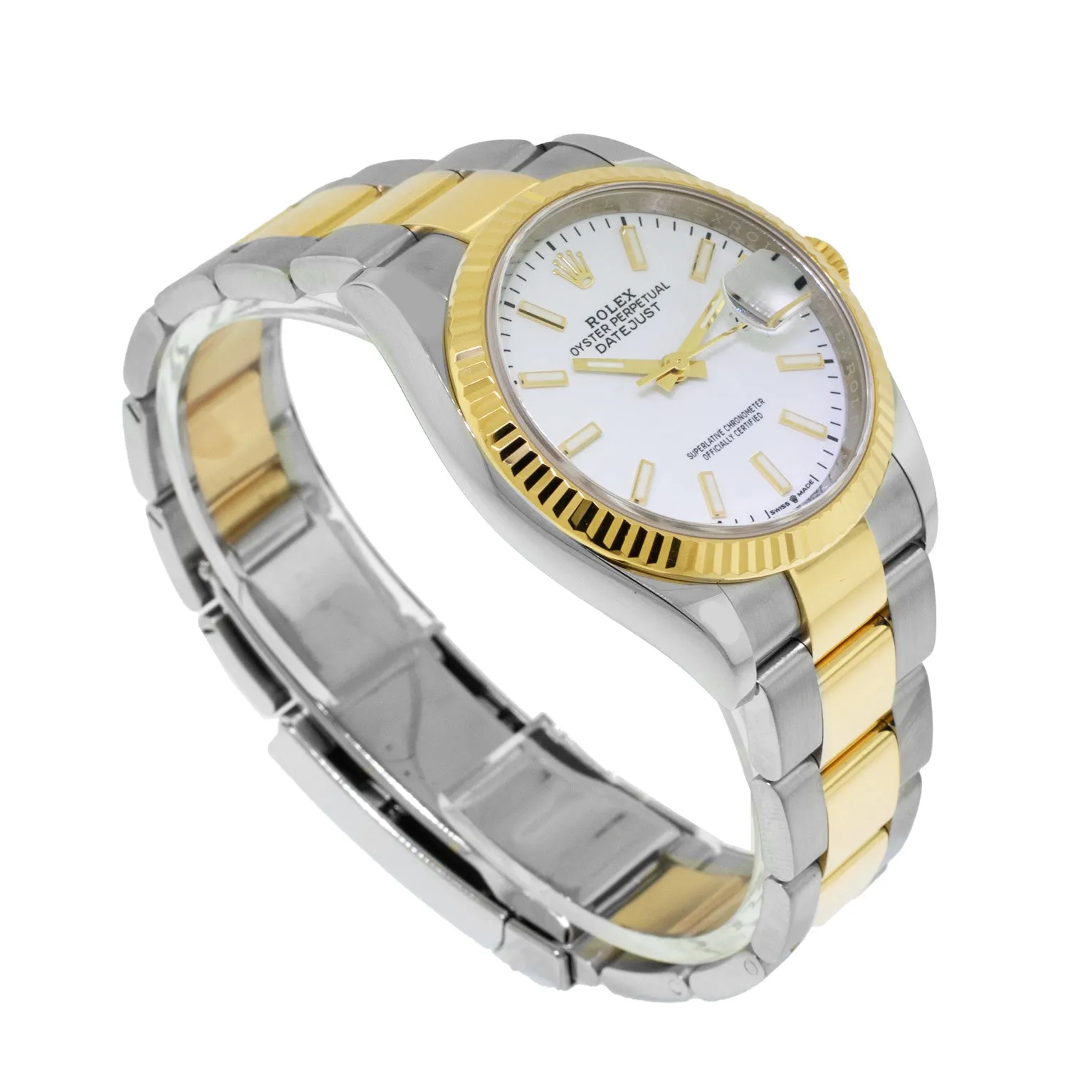 Rolex Datejust 36mm Yellow Gold & Steel White Index & Fluted Bezel 126233