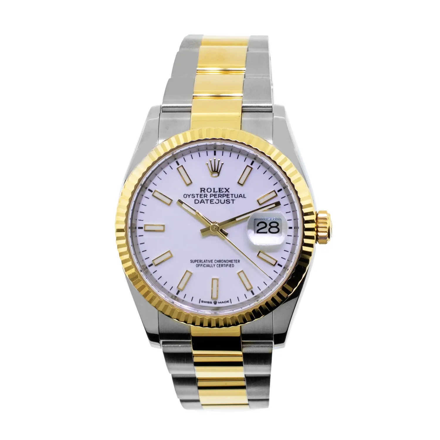 Rolex Datejust 36mm Yellow Gold & Steel White Index & Fluted Bezel 126233