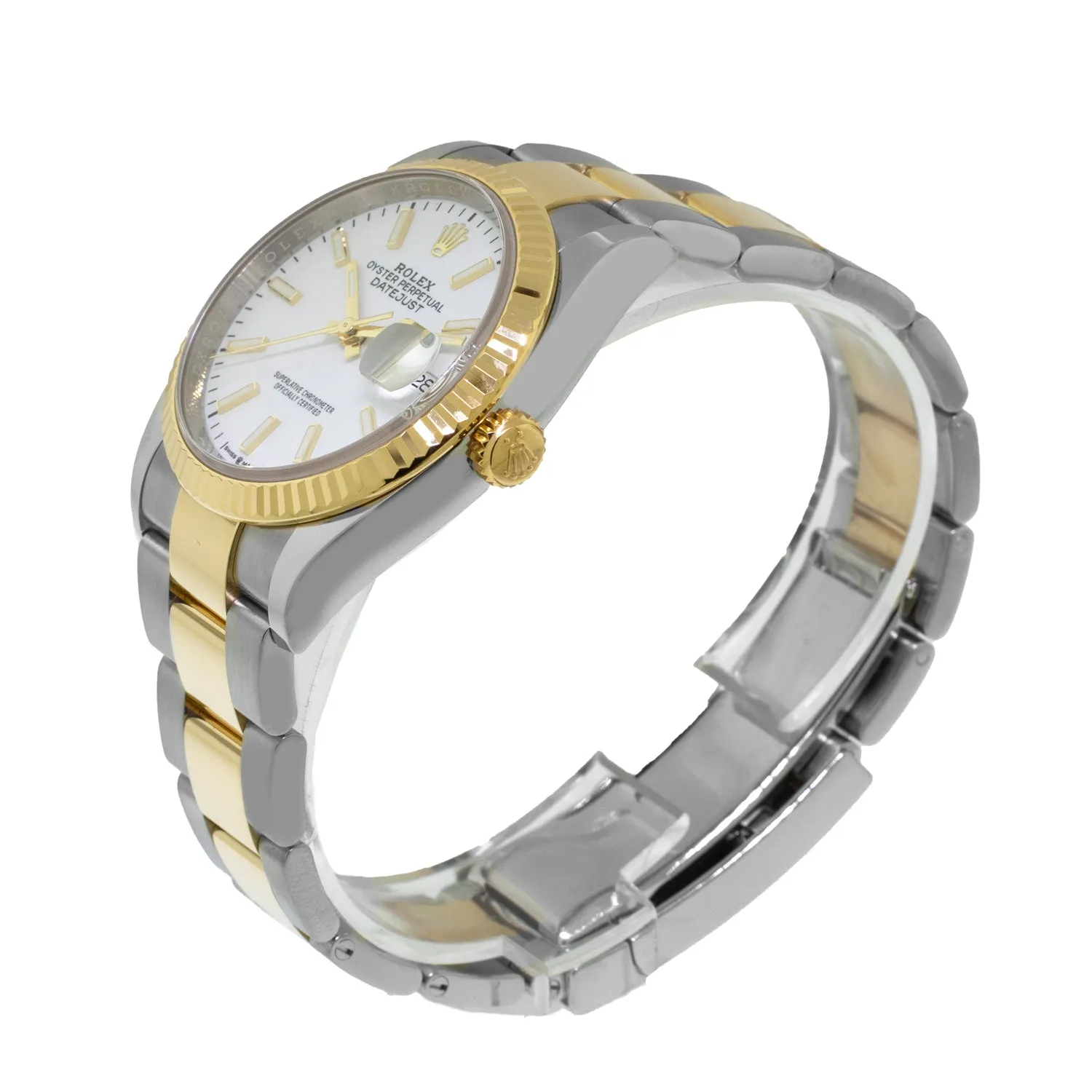 Rolex Datejust 36mm Yellow Gold & Steel White Index & Fluted Bezel 126233