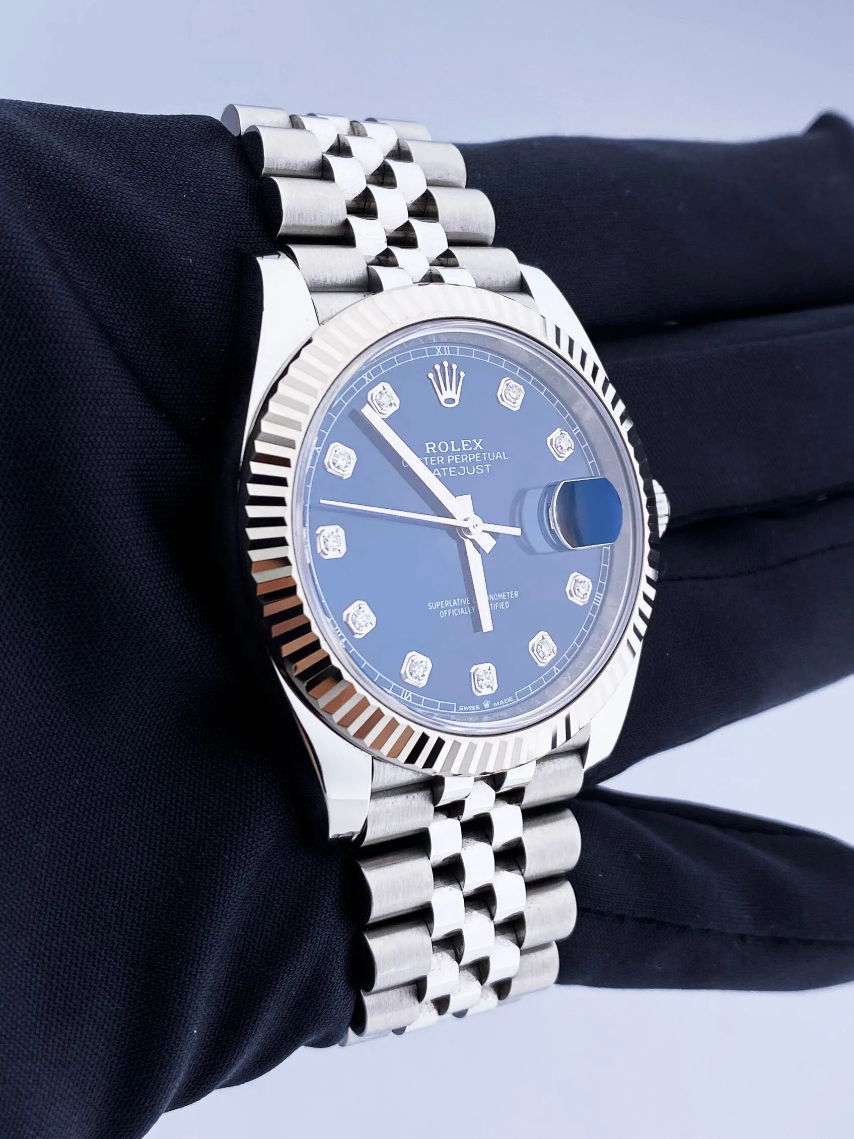 Rolex Datejust 41 126334 Jubilee Blue Diamond Dial Mens Watch Box Papers