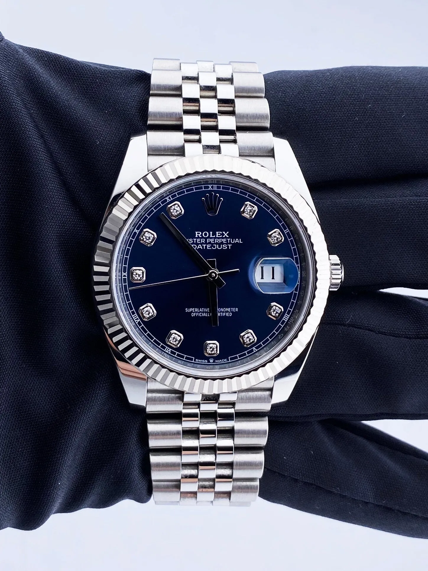 Rolex Datejust 41 126334 Jubilee Blue Diamond Dial Mens Watch Box Papers