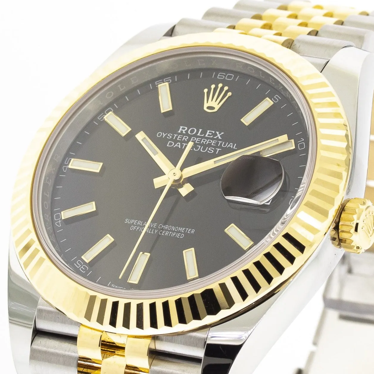 Rolex Datejust 41mm Yellow Gold & Steel Black Index Dial & Fluted Bezel 126333