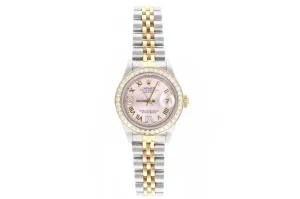 Rolex Ladies Datejust 69173 With Pink Roman Numeral Diamond Dial and Bezel