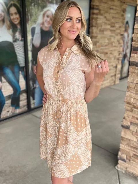 Romy Paisley Sleeveless Button Up Shirt Dress