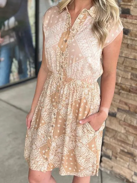 Romy Paisley Sleeveless Button Up Shirt Dress