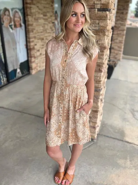 Romy Paisley Sleeveless Button Up Shirt Dress
