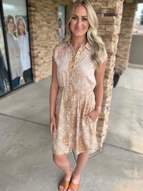 Romy Paisley Sleeveless Button Up Shirt Dress