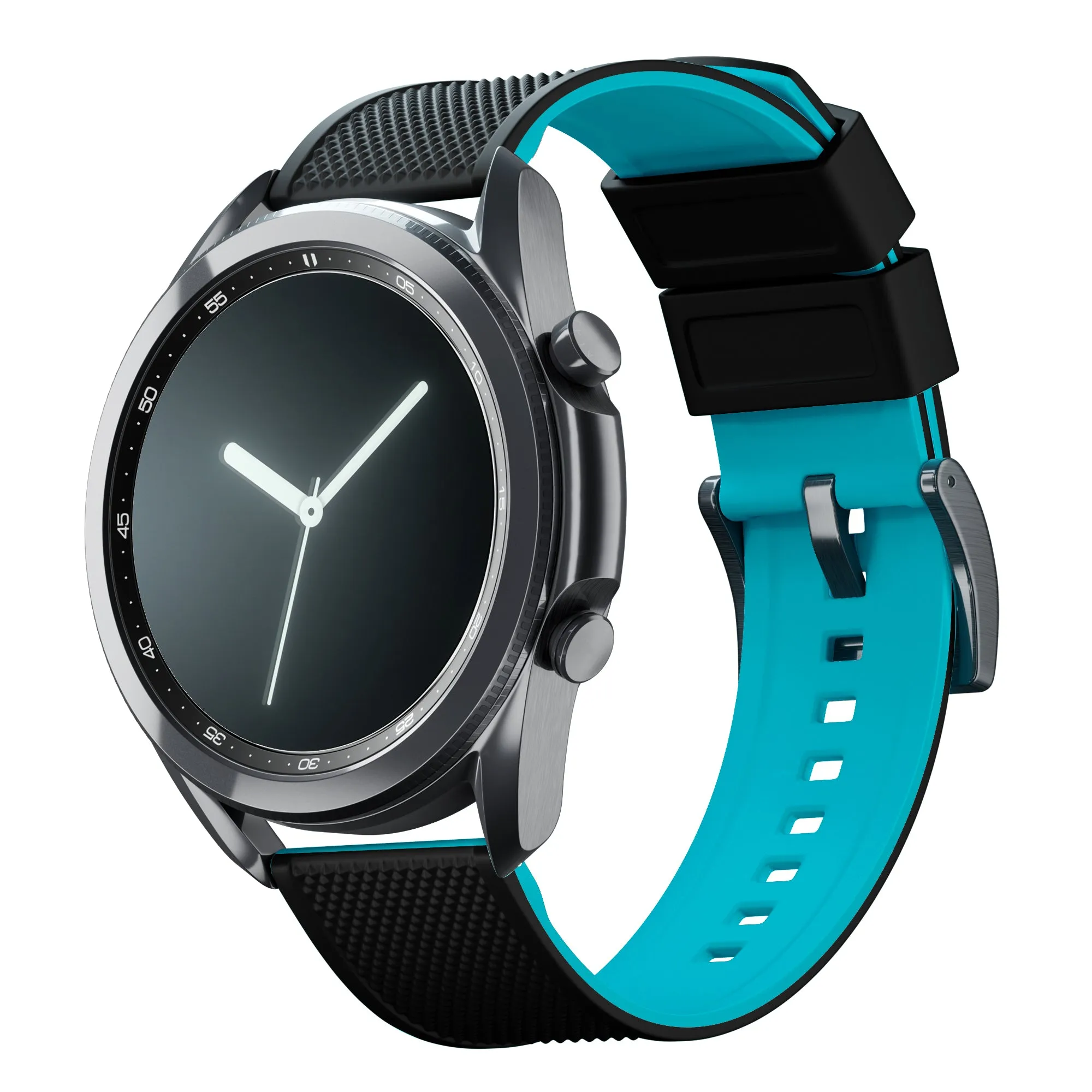 Samsung Galaxy Watch3 Elite Silicone Black Top Aqua Blue Bottom Watch Band