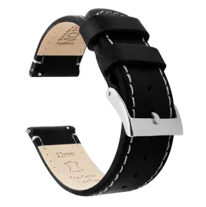 Samsung Galaxy Watch6 Black Leather Linen White Stitching Watch Band