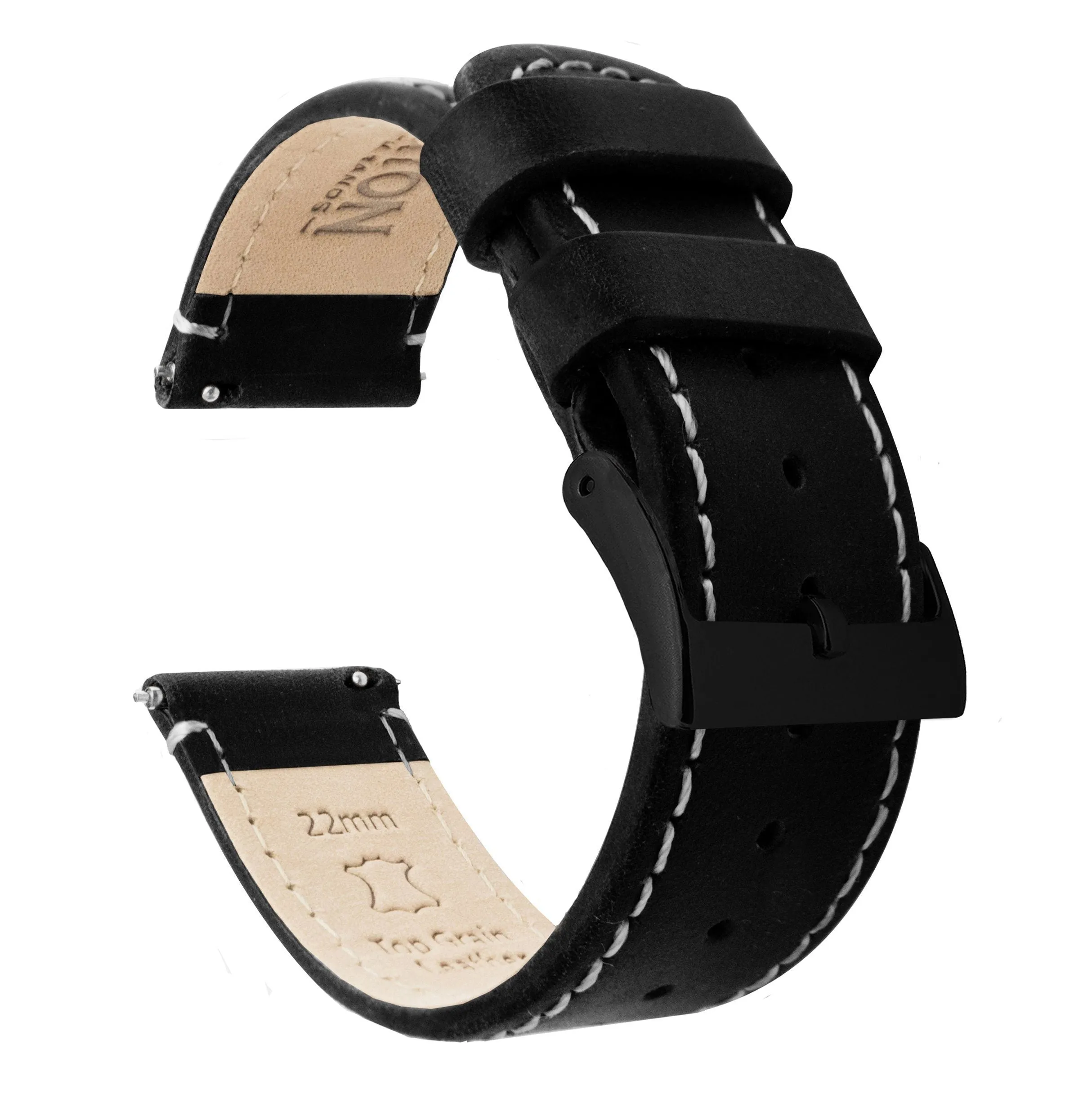Samsung Galaxy Watch6 Black Leather Linen White Stitching Watch Band