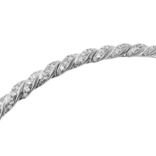 Sculpted Cable Flex Bracelet in 18K White Gold with Diamonds, 3.5mm, Size Small