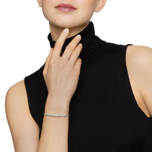 Sculpted Cable Flex Bracelet in 18K White Gold with Diamonds, 3.5mm, Size Small