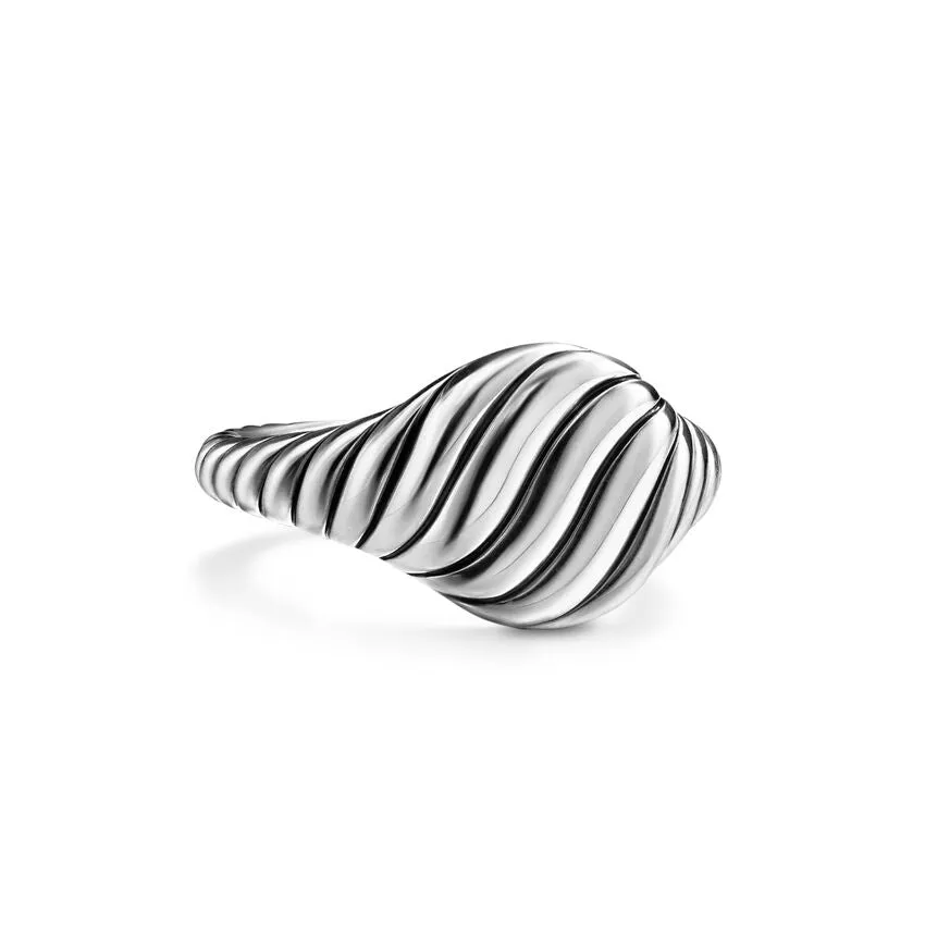 Sculpted Cable Pinky Ring in Sterling Silver, 10mm, Size 4