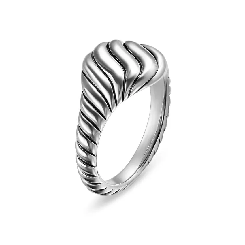Sculpted Cable Pinky Ring in Sterling Silver, 10mm, Size 4